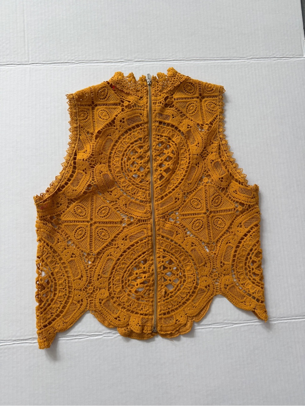 Banjul Mustard Crochet Lace Sleeveless Top with Back Zip